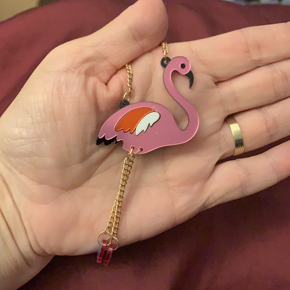 - Flamingo Acrylic Enamel Necklace - Picture 7 of 7